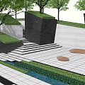 Outdoor Stairs In Modern Landscape Design With Green Trees And Stone Paved Ground