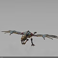 3D Fantasy Dragon Creature With Blue Wings Green Eyes And Skeleton Structure In Flying Pose