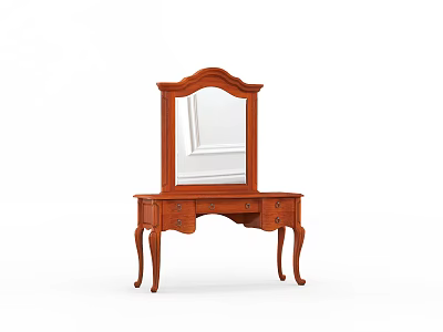 Classic Wooden Dressing Table with Mirror Top Drawers and Curved Legs 3d model