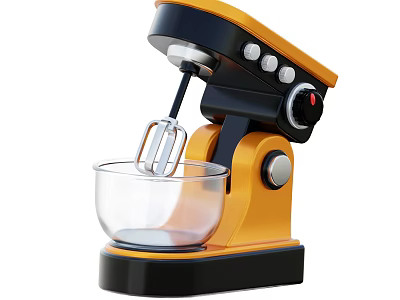 Yellow And Black Stand Mixer Kitchen Appliance With Transparent Bowl And Whisk 3d model