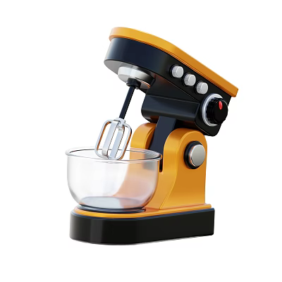 Yellow And Black Stand Mixer Kitchen Appliance With Transparent Bowl And Whisk 3d model