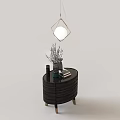 Dark Colored Entryway Side Cabinet With Purple Flowers Vase Books And Diamond Shaped Pendant Light