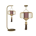 Chinese Style Lighting Combination with Metal Frame Orange Lampshade and Red Tassel