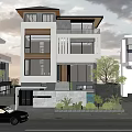 Modern Detached Villa Exterior Design With Large Windows Balcony And Greenery Courtyard