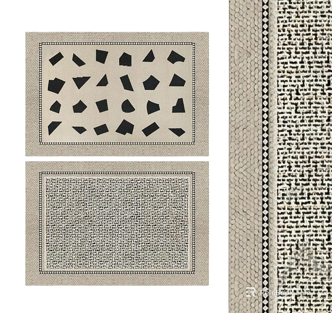 Square Rug With Abstract Geometric Patterns Woven Texture And Border Design For Home Decor 3d model 