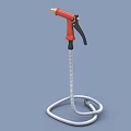 Industrial Spray Gun Equipment With Red Handle And Silver Flexible Hose