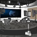 Modern Public Office Space With Open Workstations Large Screen And Bright Lighting 3d model