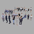 Diverse Group of Business Professionals Standing and Sitting in Professional Attire