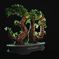 Unique Bonsai Tree With Twisted Trunks Lush Green Leaves In Round Pot Featuring Knower Text