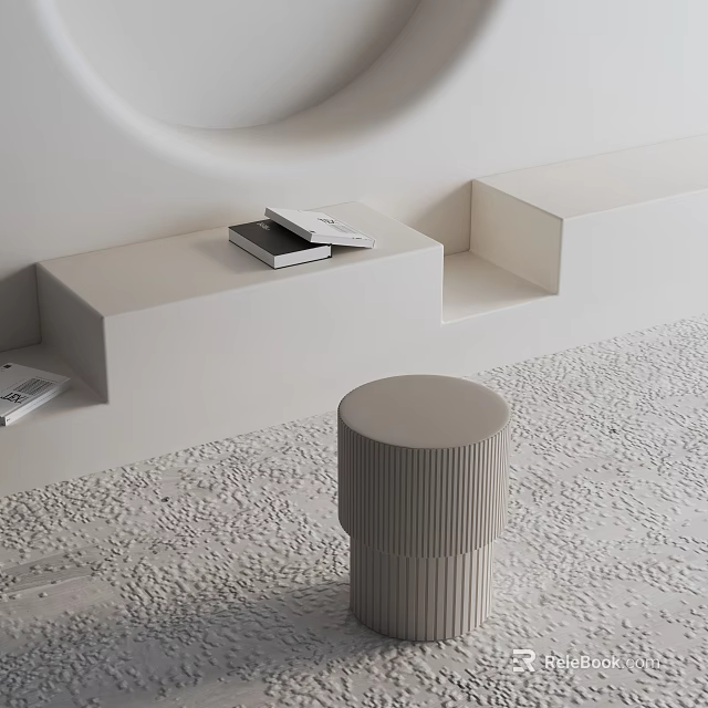 Gray Vertical Striped Round Side Table With Modern Design And Books In Minimalist Room 3d model 
