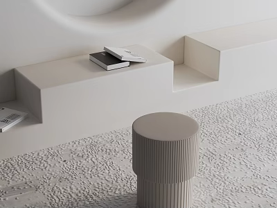 Gray Vertical Striped Round Side Table With Modern Design And Books In Minimalist Room 3d model
