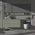 Modern Bathroom Interior With Green Vanity Mirror Toilet And Decorative Plants