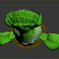 Cartoon Green Lettuce Character With Curved Arms Angry Face Yellow Pot And White Stones