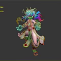 Colorful 3D Character Figurine With Blue Pink Hair Horns And Ornate Costume For Home Decor