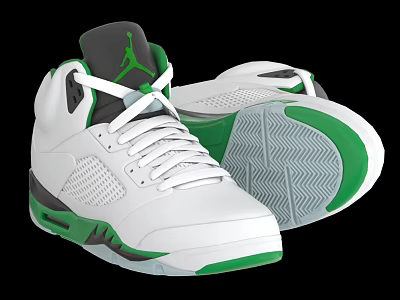 White And Green High Top Sneakers Design With Shoelaces Logo And Patterned Sole 3d model