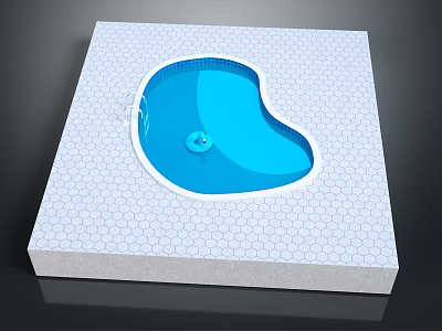 Cartoon Scene of Square Platform with Blue Swimming Pool and Hexagonal Tiles 3d model