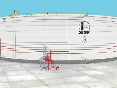 Industrial Storage Tank With Red Pipelines Access Ladder And BHOPC Logo 122 3d model