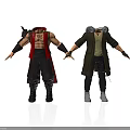 Two Men Character Models Wearing Red Vest And Green Coat With Black Pants