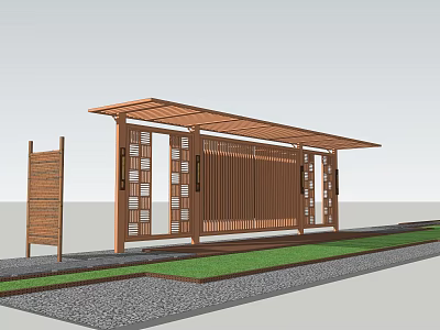 Garden Landscape Design Featuring Wooden Pergola With Screens Lawn And Stone Path 3d model