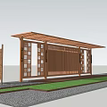 Garden Landscape Design Featuring Wooden Pergola With Screens Lawn And Stone Path