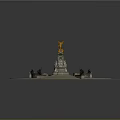 Garden Ornament Featuring Circular Design Fountain Golden Sculpture Blue Water Pool And Steps