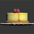 Delicious Cake With Yellow Glaze Fresh Raspberries And Kiwi Seeds On White Plate