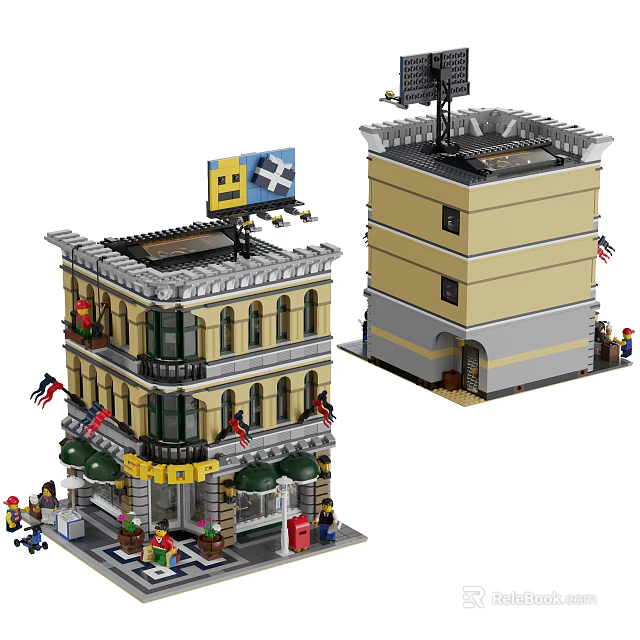 Lego Building Models With Two Story Architecture Detailed Windows Doors And Minifigures 3d model 
