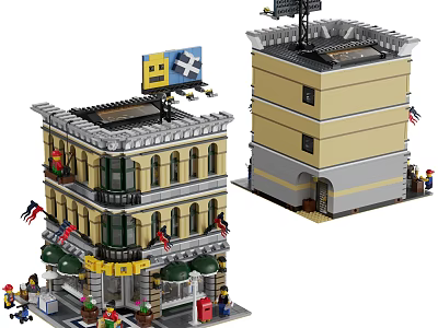 Lego Building Models With Two Story Architecture Detailed Windows Doors And Minifigures 3d model
