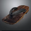 Traditional Handcrafted Wooden Clog With Carved Wooden Sole And Braided Black Strap