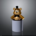 Golden Bear Figurine with Black Top Hat and Bow Tie on White Cylindrical Base