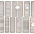Modern Decorative Room Dividers With Geometric Grilles And Circular Patterns 3d model