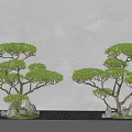 Artistic Shaped Green Arbor Trees With Stone Decor And Pebble Ground 3d model