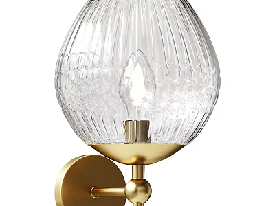 Elegant Transparent Glass Wall Lamp With Vertical Ribbed Texture And Golden Base 3d model