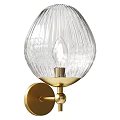 Elegant Transparent Glass Wall Lamp With Vertical Ribbed Texture And Golden Base