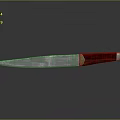 Silver Blade Weapon Knife With Red Handle And Gold Accent On Grey Background With Reflection 3d model