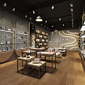 Modern Retail Store Interior With Shelves Shoes Bags Display Tables And Wooden Flooring