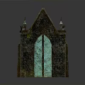 Vintage Gothic Building Model With Spiked Top Green Surface And Arched Windows