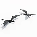 Two Black Dragon Figurines With Spread Wings On White Background 3d model
