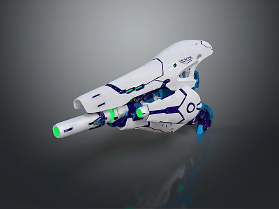 Futuristic Sci Fi Weapon 3D Model With White Blue And Green Glowing Parts 3d model