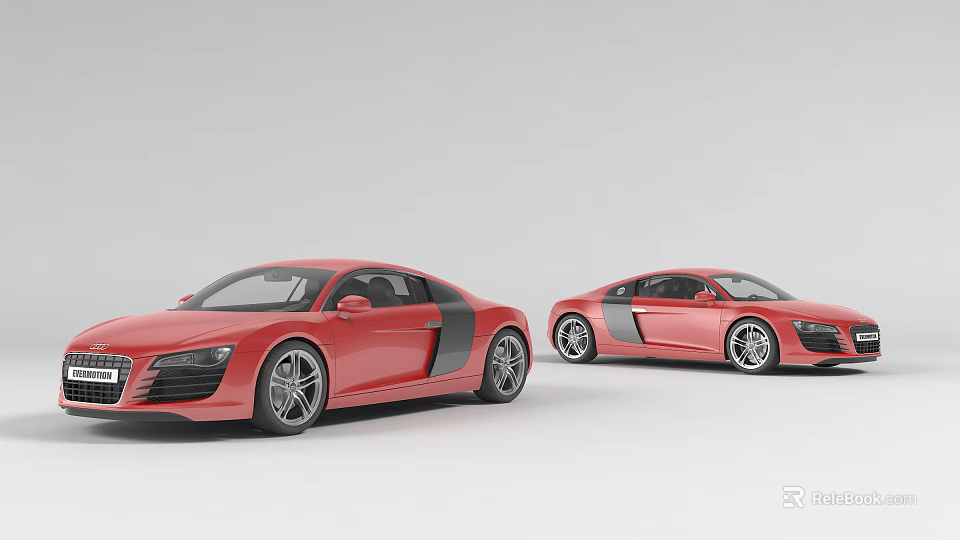 Two Red Audi Sports Cars With Black Stripes And Alloy Wheels 3d model 