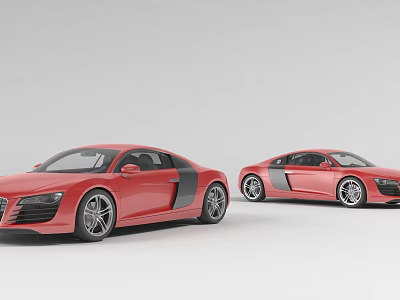Two Red Audi Sports Cars With Black Stripes And Alloy Wheels 3d model