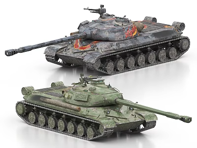 Two Detailed Military Tank Models With Camouflage Paint And Flame Design 3d model