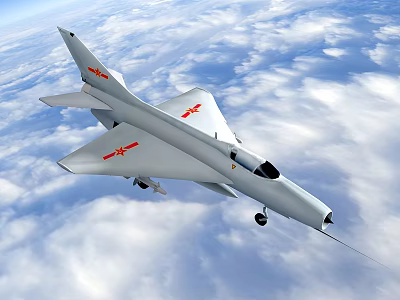Silver Fighter Jet Soaring Through Cloudy Sky With Red Emblems And Aerodynamic Wings 3d model