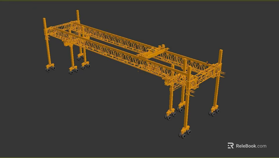 Heavy Duty Industrial Yellow Gantry Crane With Metal Frame Structure And Movable Wheels 3d model 