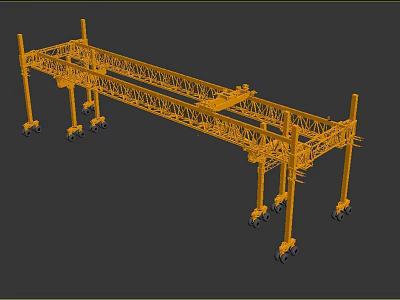 Heavy Duty Industrial Yellow Gantry Crane With Metal Frame Structure And Movable Wheels 3d model