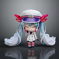 Cute Cartoon Creature Character With White Hat Red Bow And Blue Purple Hair
