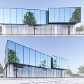 Modern Sales Office Building With Glass Curtain Wall And Surrounding Trees Exterior Design