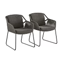Modern Dining Set With Wooden Table Top And Gray Fabric Chairs