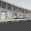 Modern Indoor Public Space With Glass Escalator White Columns Gray Tiled Floor And Spacious Design