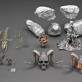 Decorative Collection of Various Rocks Horned Skulls and Skeleton Ornaments